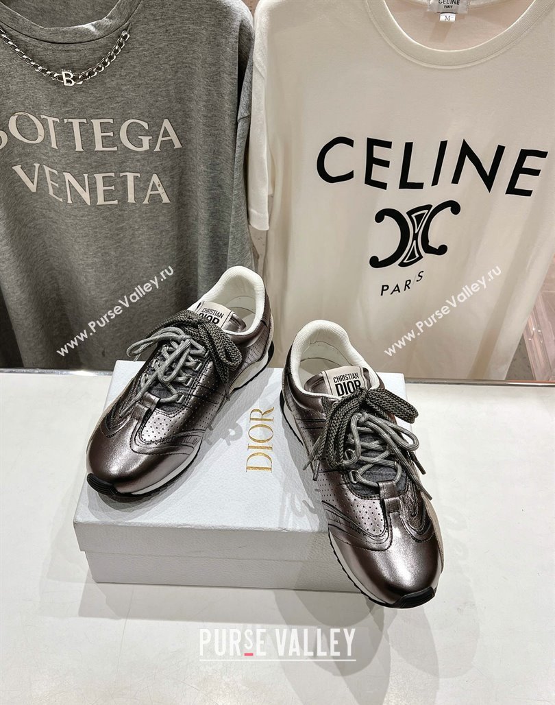 Dior D-Sketch Sneakers in Crinkled Lambskin and Laminated Calfskin with Signature Silver Grey 2025 (MD-250425002)