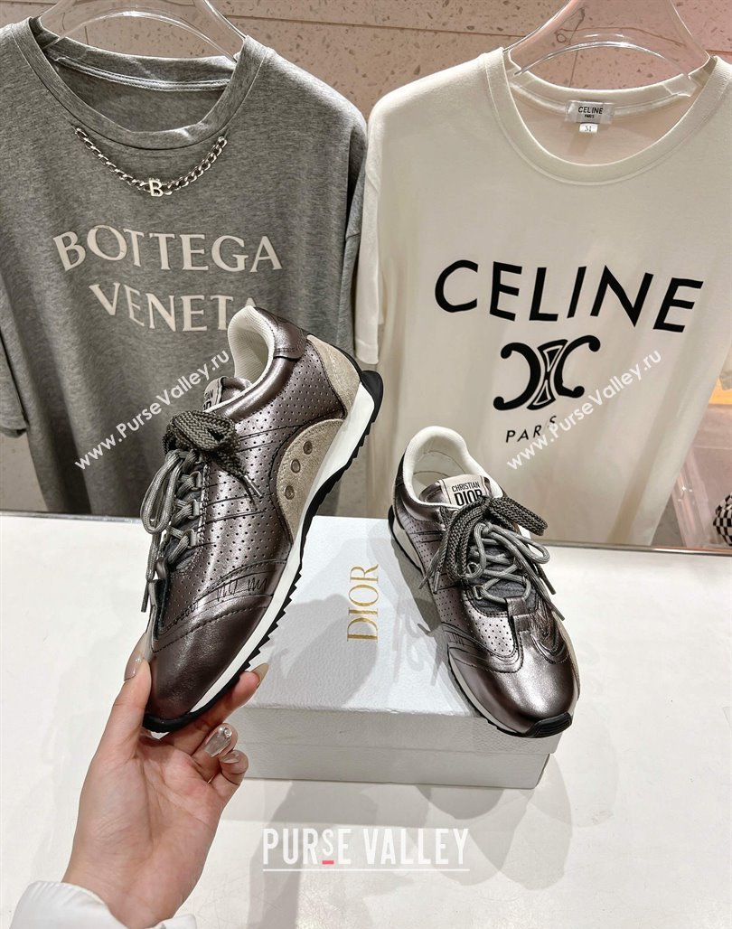 Dior D-Sketch Sneakers in Crinkled Lambskin and Laminated Calfskin with Signature Silver Grey 2025 (MD-250425002)