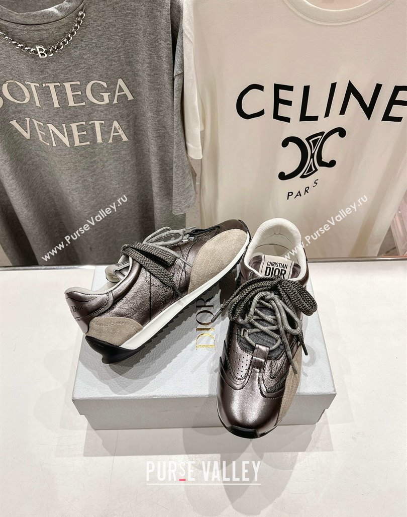 Dior D-Sketch Sneakers in Crinkled Lambskin and Laminated Calfskin with Signature Silver Grey 2025 (MD-250425002)