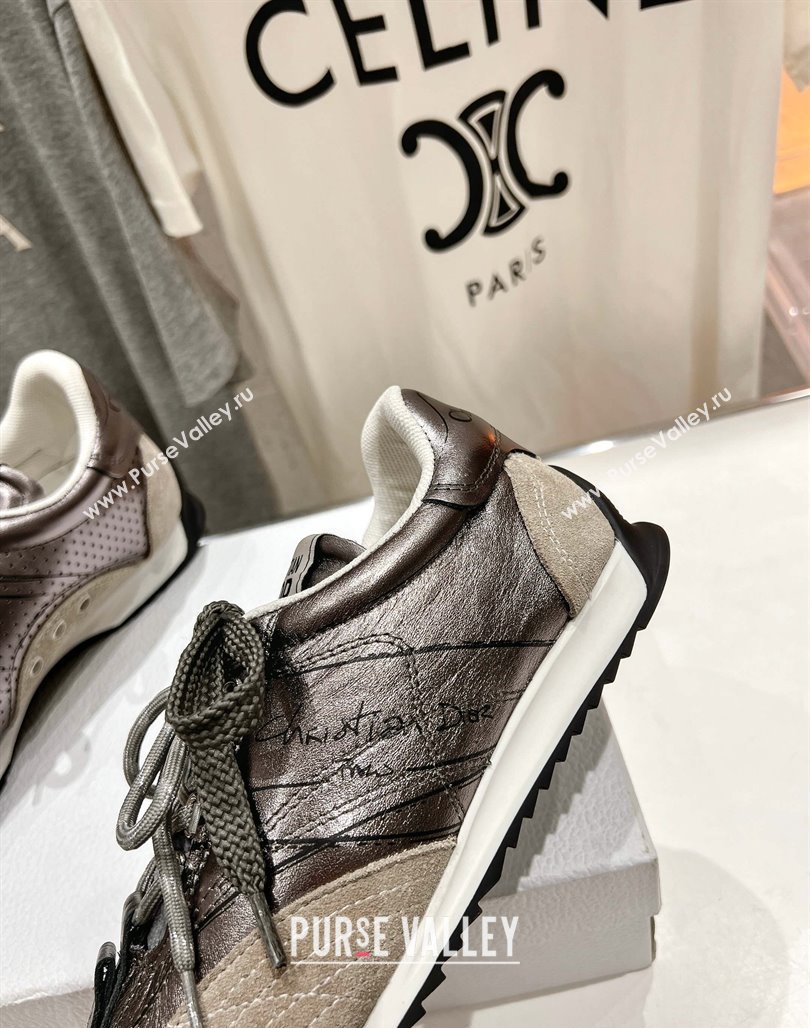 Dior D-Sketch Sneakers in Crinkled Lambskin and Laminated Calfskin with Signature Silver Grey 2025 (MD-250425002)