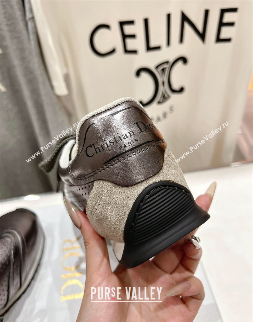 Dior D-Sketch Sneakers in Crinkled Lambskin and Laminated Calfskin with Signature Silver Grey 2025 (MD-250425002)