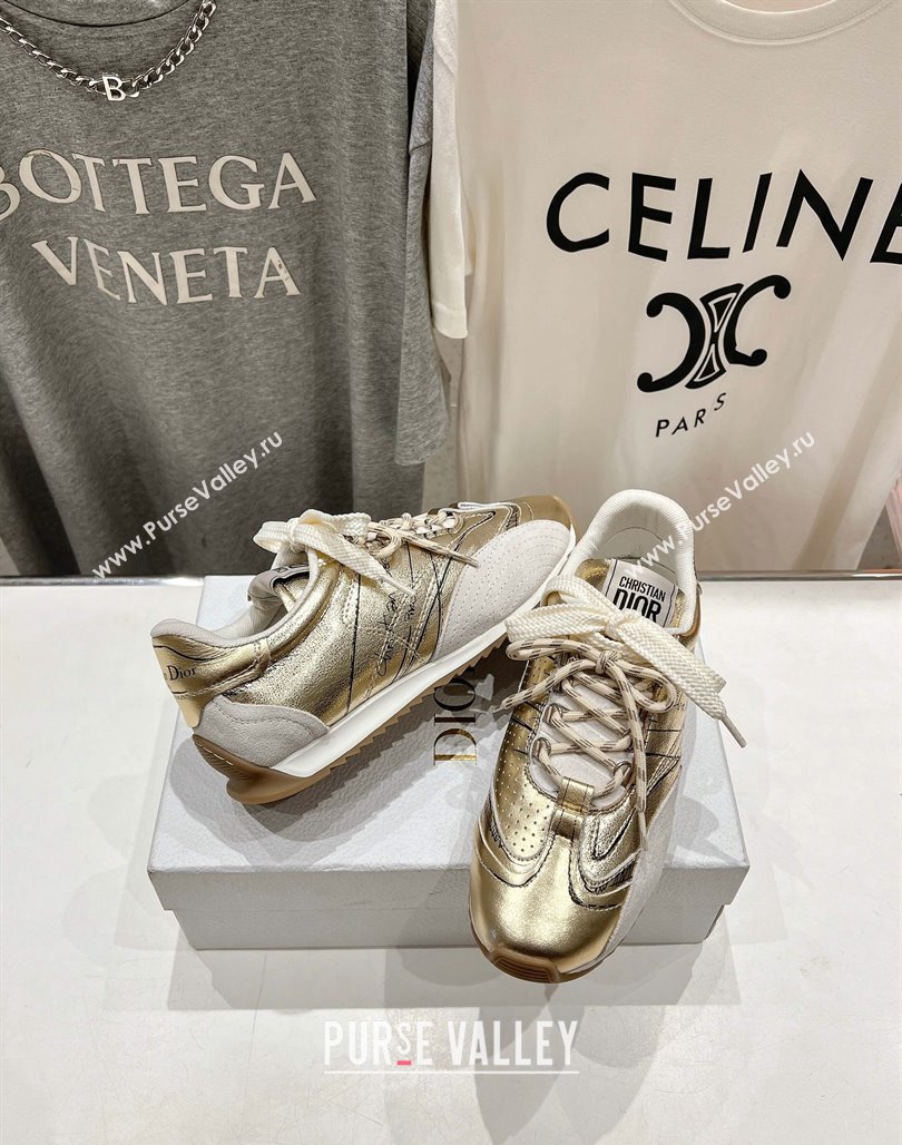 Dior D-Sketch Sneakers in Crinkled Lambskin and Laminated Calfskin with Signature Yellow Gold 2025 (MD-250425004)