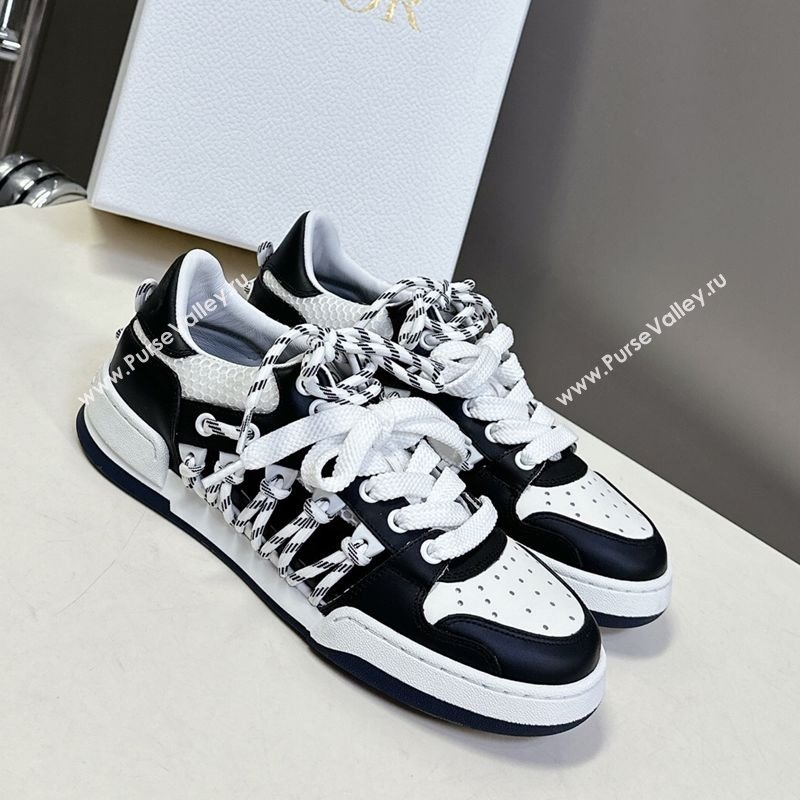 Dior First Low-Top Sneakers in Black and White Calfskin with Two-Tone Laces 2025 (MD-250425005)