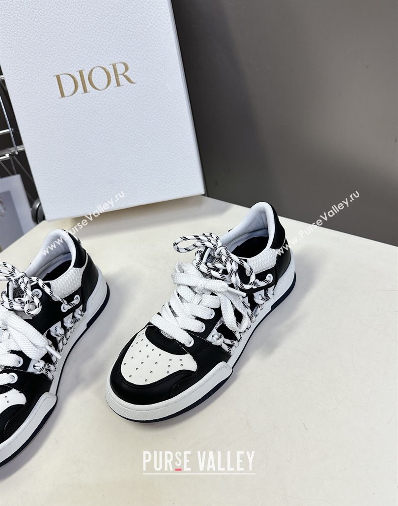 Dior First Low-Top Sneakers in Black and White Calfskin with Two-Tone Laces 2025 (MD-250425005)