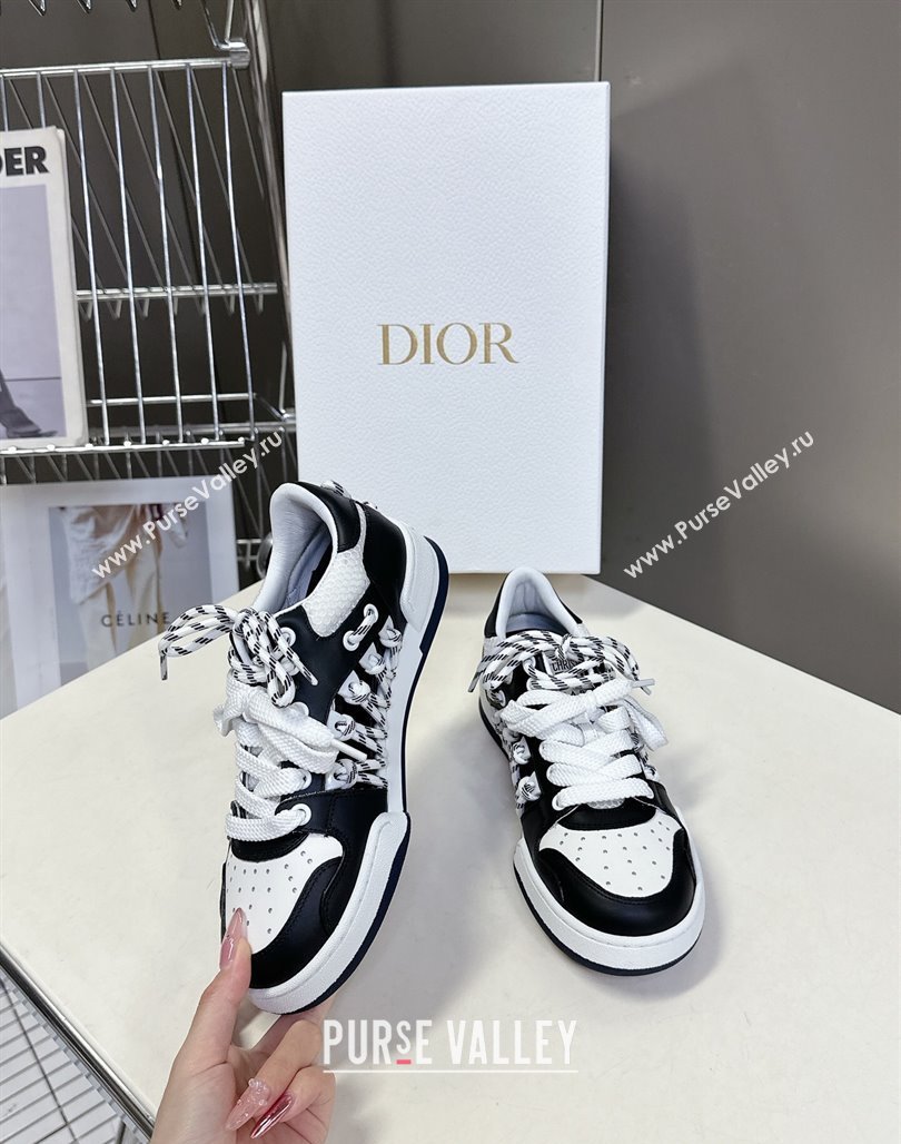 Dior First Low-Top Sneakers in Black and White Calfskin with Two-Tone Laces 2025 (MD-250425005)