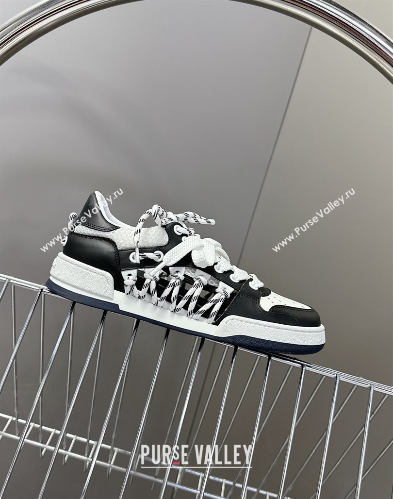 Dior First Low-Top Sneakers in Black and White Calfskin with Two-Tone Laces 2025 (MD-250425005)