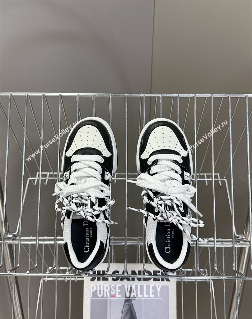 Dior First Low-Top Sneakers in Black and White Calfskin with Two-Tone Laces 2025 (MD-250425005)