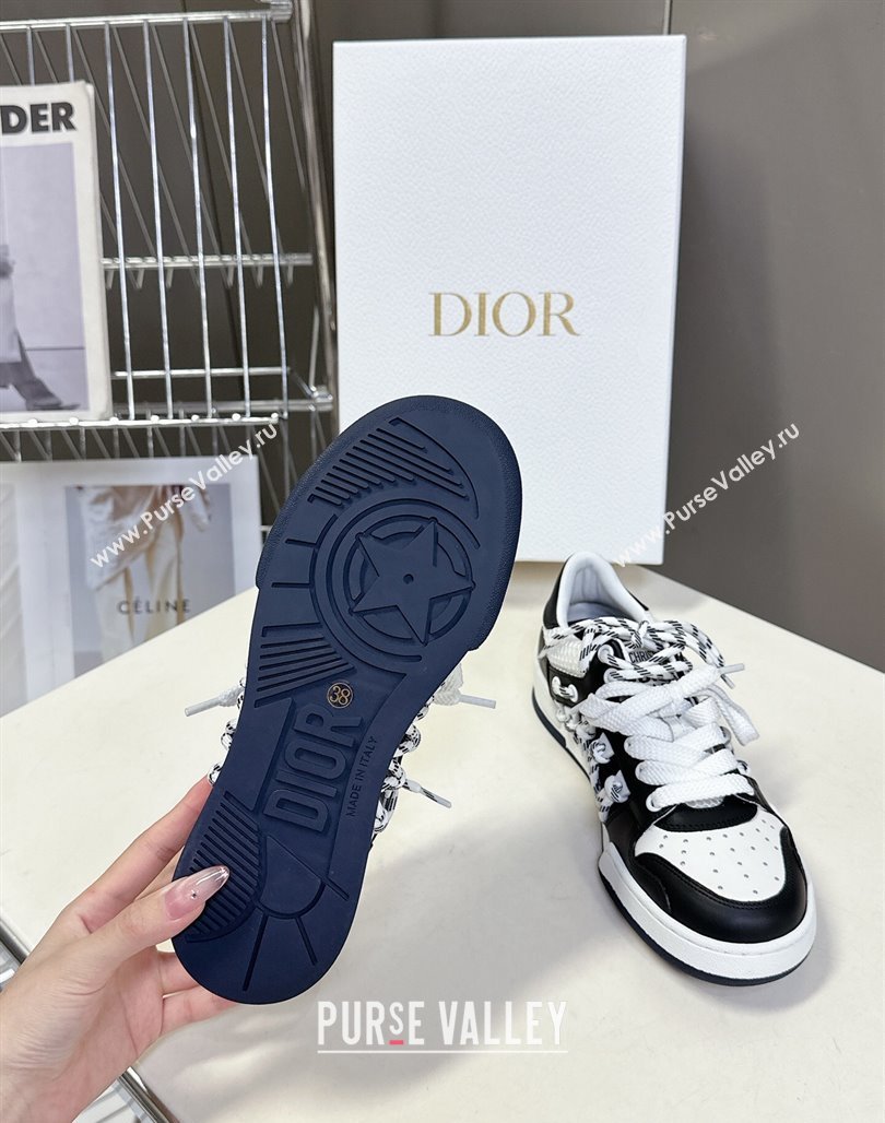 Dior First Low-Top Sneakers in Black and White Calfskin with Two-Tone Laces 2025 (MD-250425005)