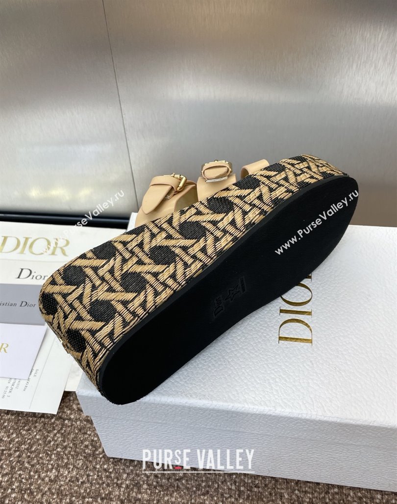 Dior LAmazone Wedge Slides Sandal 6cm in Calfskin and Graphic Cannage Straw with Buckle Beige 2025 (MD-250425033)