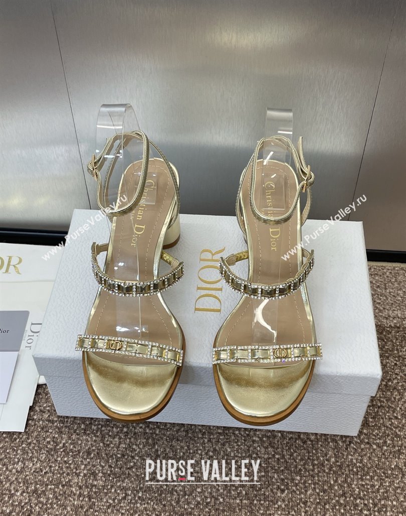 Dior Diorissime Heeled Sandals 8cm in Gold-Tone Lambskin and Silver-Tone Strass 2025 (MD-250425037)