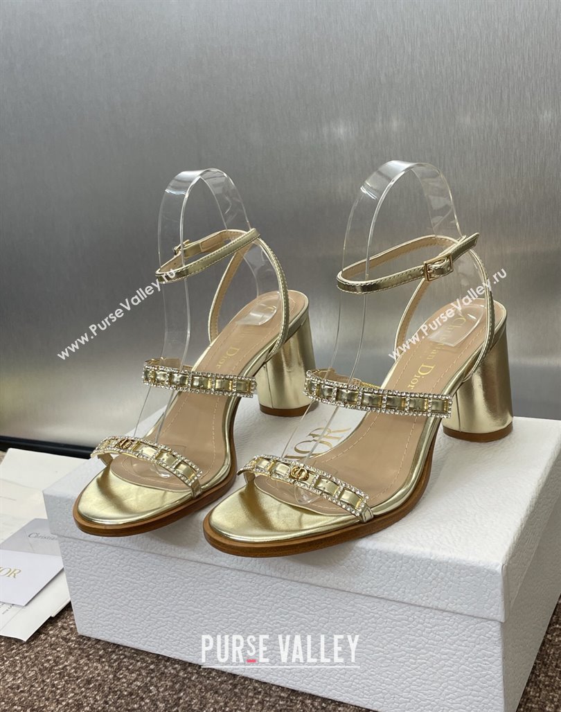 Dior Diorissime Heeled Sandals 8cm in Gold-Tone Lambskin and Silver-Tone Strass 2025 (MD-250425037)