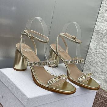 Dior Diorissime Heeled Sandals 8cm in Gold-Tone Lambskin and Silver-Tone Strass 2025 (MD-250425037)