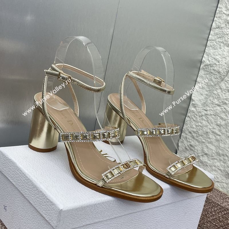 Dior Diorissime Heeled Sandals 8cm in Gold-Tone Lambskin and Silver-Tone Strass 2025 (MD-250425037)