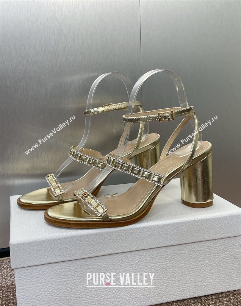 Dior Diorissime Heeled Sandals 8cm in Gold-Tone Lambskin and Silver-Tone Strass 2025 (MD-250425037)