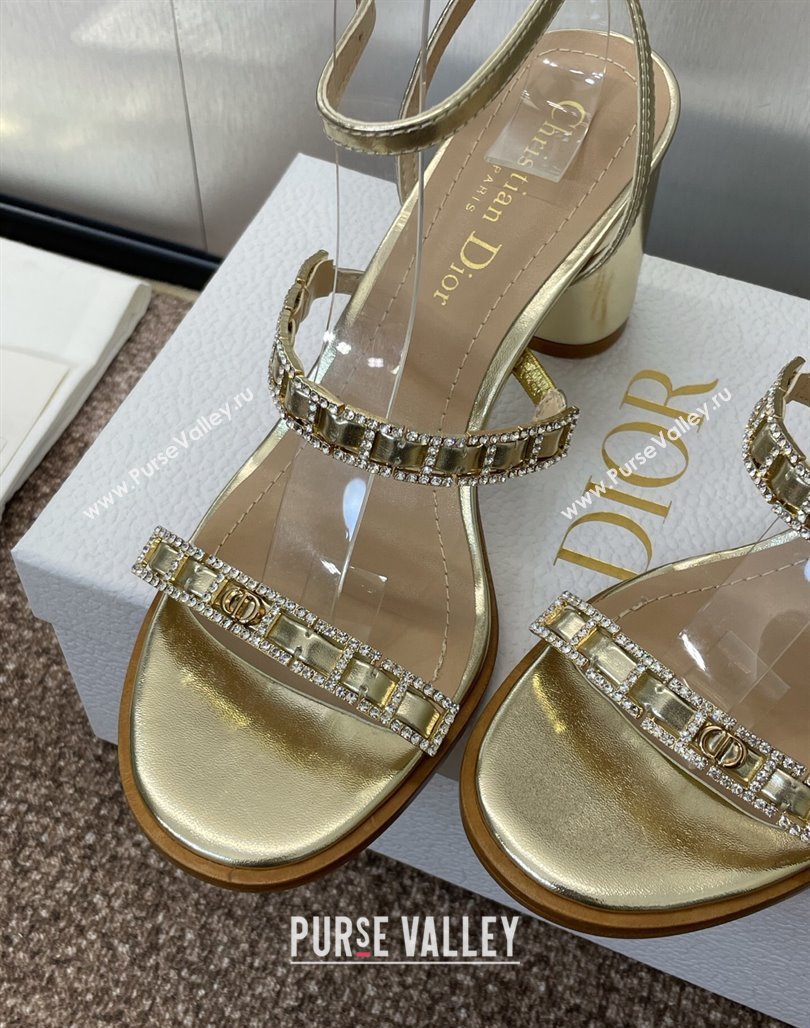 Dior Diorissime Heeled Sandals 8cm in Gold-Tone Lambskin and Silver-Tone Strass 2025 (MD-250425037)