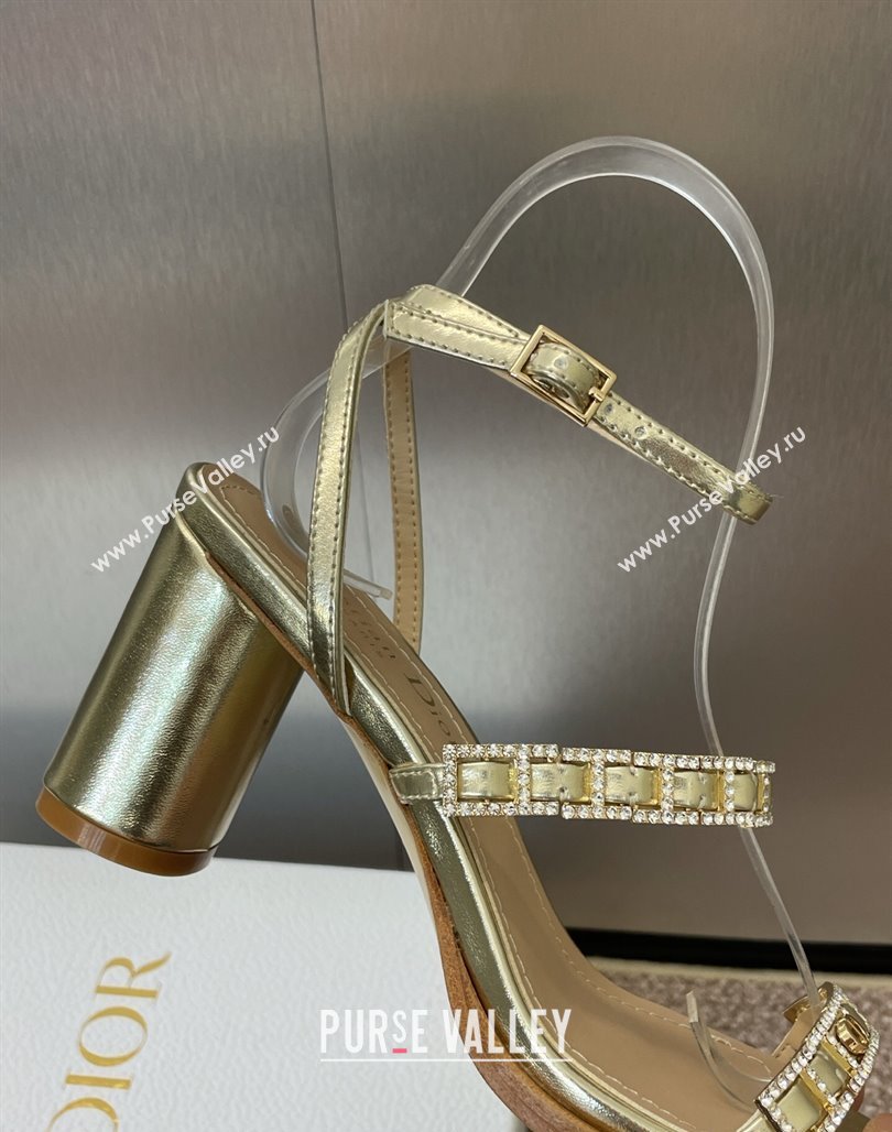 Dior Diorissime Heeled Sandals 8cm in Gold-Tone Lambskin and Silver-Tone Strass 2025 (MD-250425037)