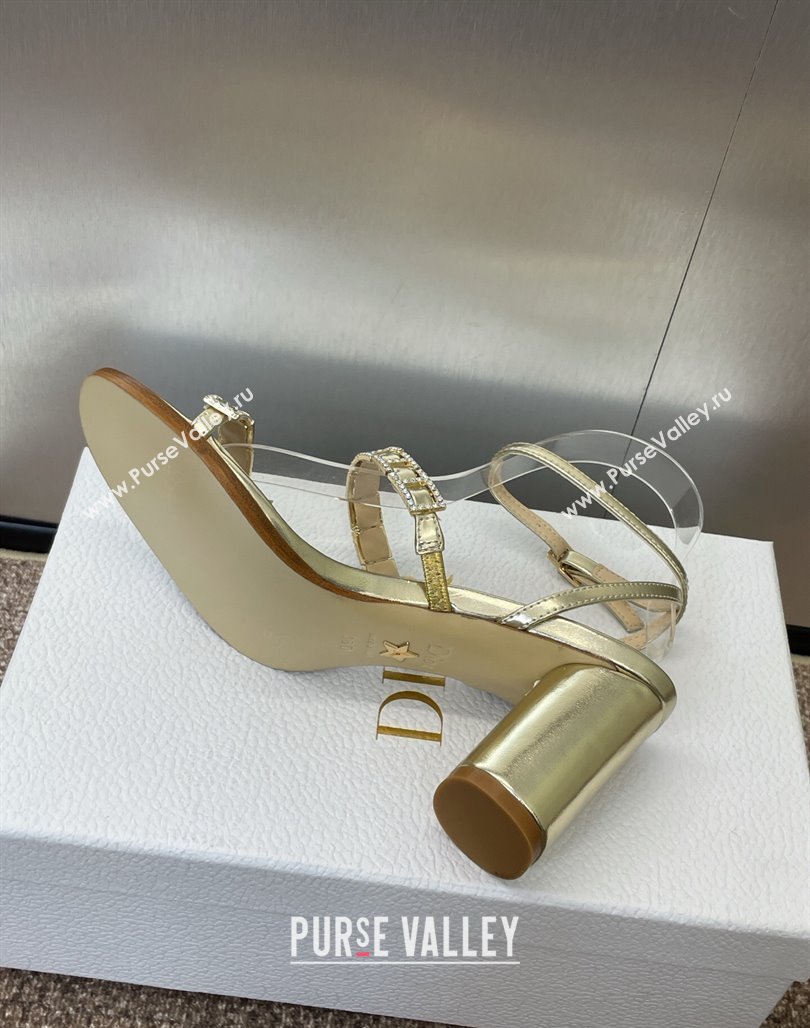 Dior Diorissime Heeled Sandals 8cm in Gold-Tone Lambskin and Silver-Tone Strass 2025 (MD-250425037)