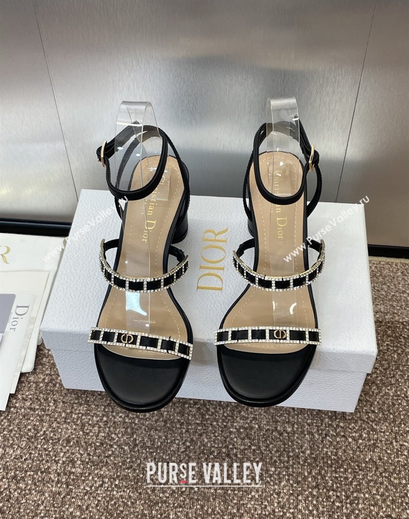 Dior Diorissime Heeled Sandals 8cm in Lambskin and Silver-Tone Strass Black 2025 (MD-250425038)