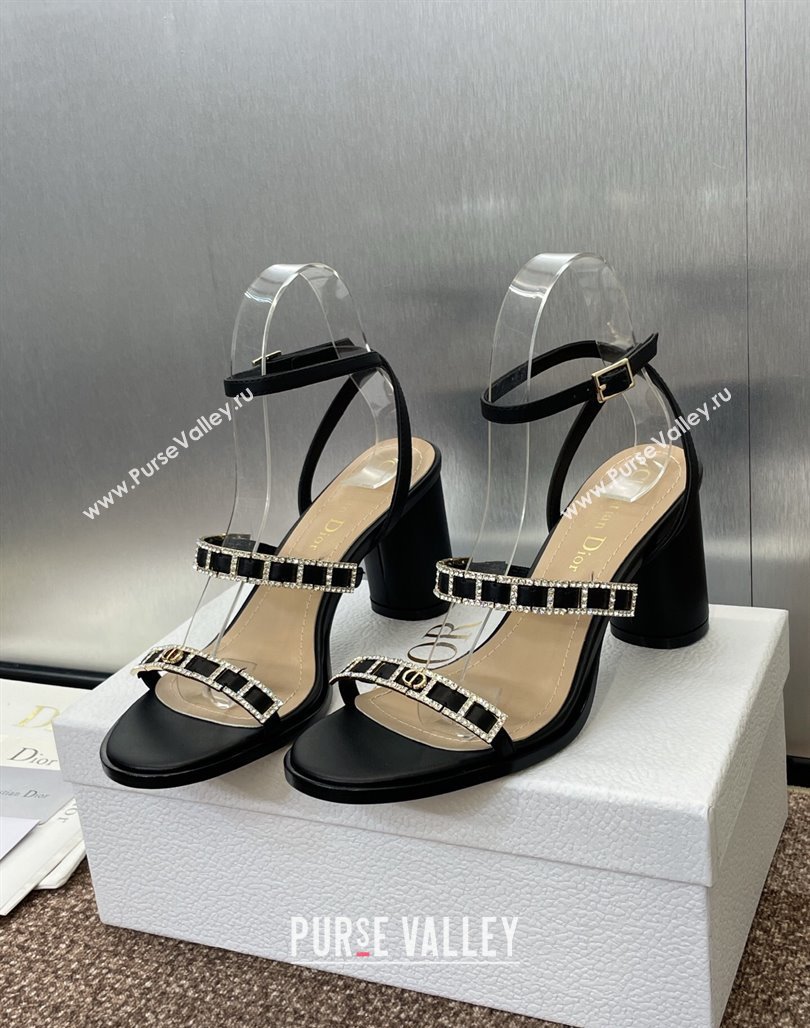 Dior Diorissime Heeled Sandals 8cm in Lambskin and Silver-Tone Strass Black 2025 (MD-250425038)