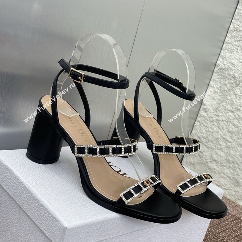 Dior Diorissime Heeled Sandals 8cm in Lambskin and Silver-Tone Strass Black 2025 (MD-250425038)