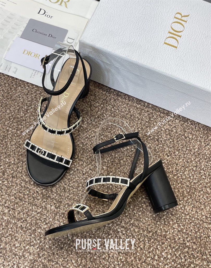 Dior Diorissime Heeled Sandals 8cm in Lambskin and Silver-Tone Strass Black 2025 (MD-250425038)