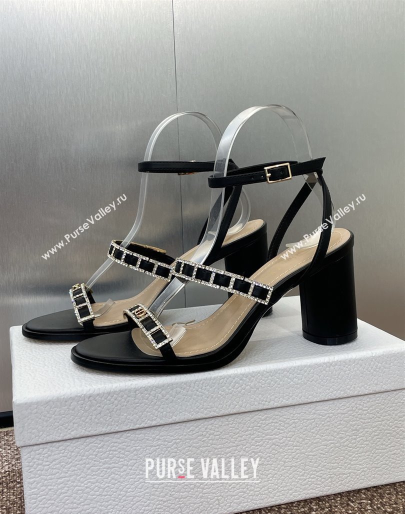Dior Diorissime Heeled Sandals 8cm in Lambskin and Silver-Tone Strass Black 2025 (MD-250425038)
