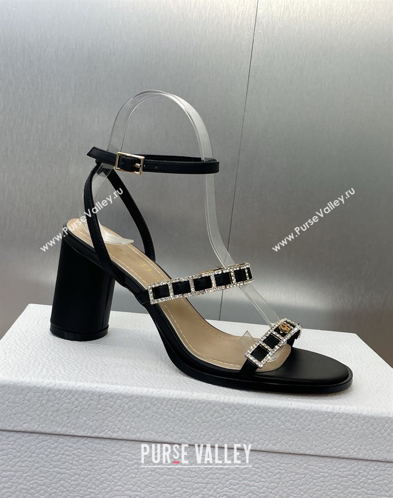 Dior Diorissime Heeled Sandals 8cm in Lambskin and Silver-Tone Strass Black 2025 (MD-250425038)