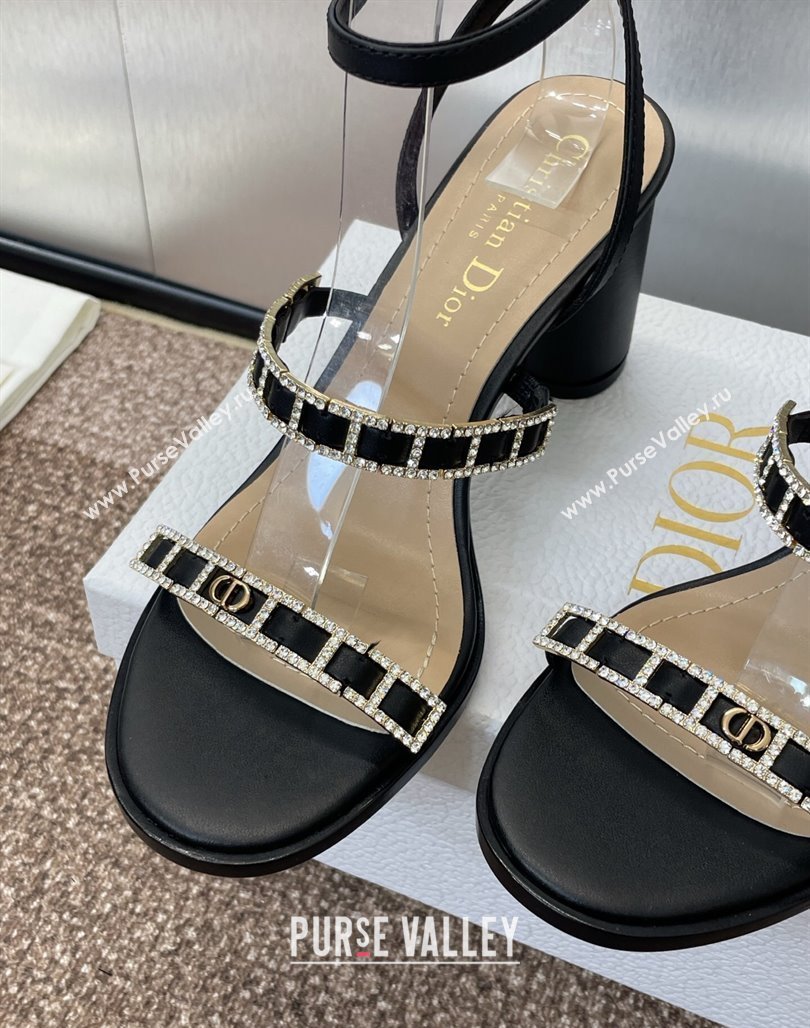 Dior Diorissime Heeled Sandals 8cm in Lambskin and Silver-Tone Strass Black 2025 (MD-250425038)