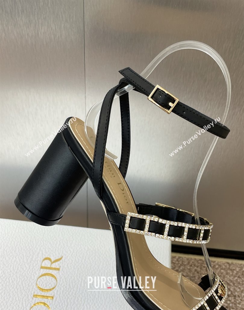 Dior Diorissime Heeled Sandals 8cm in Lambskin and Silver-Tone Strass Black 2025 (MD-250425038)