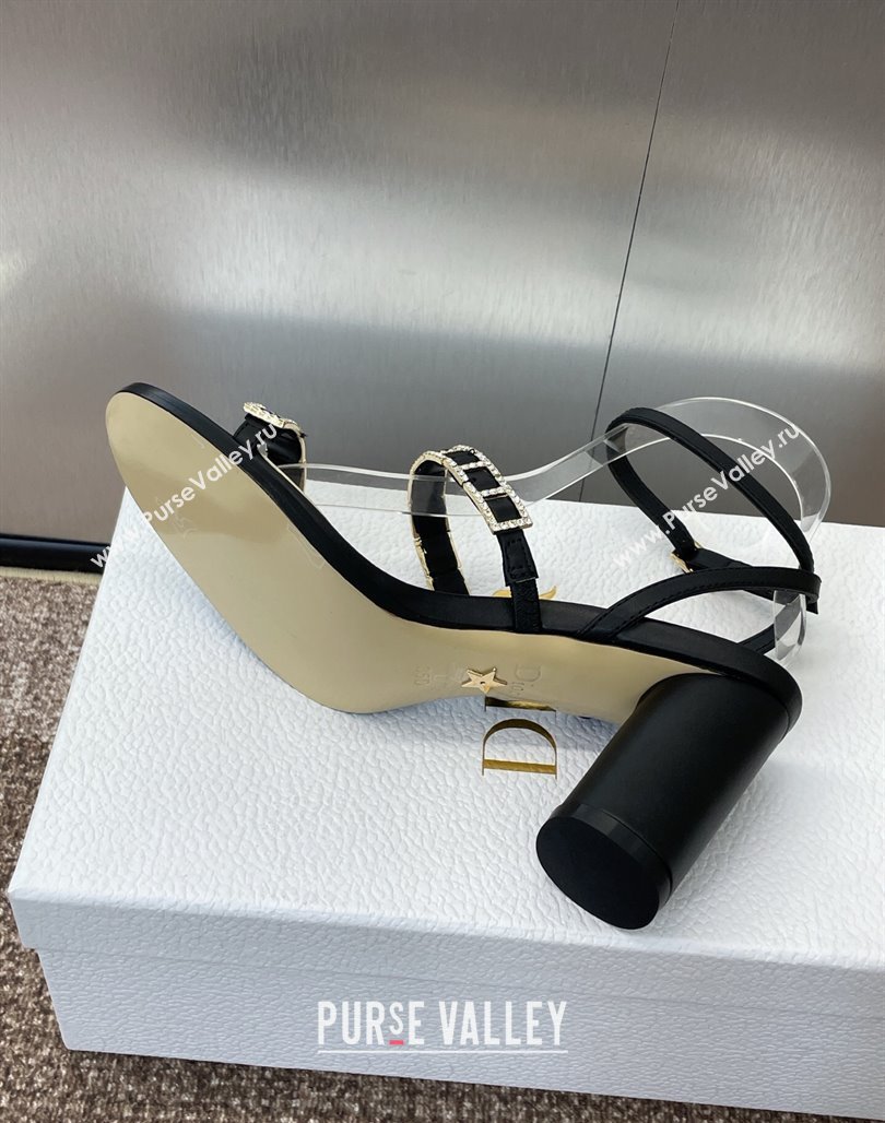 Dior Diorissime Heeled Sandals 8cm in Lambskin and Silver-Tone Strass Black 2025 (MD-250425038)