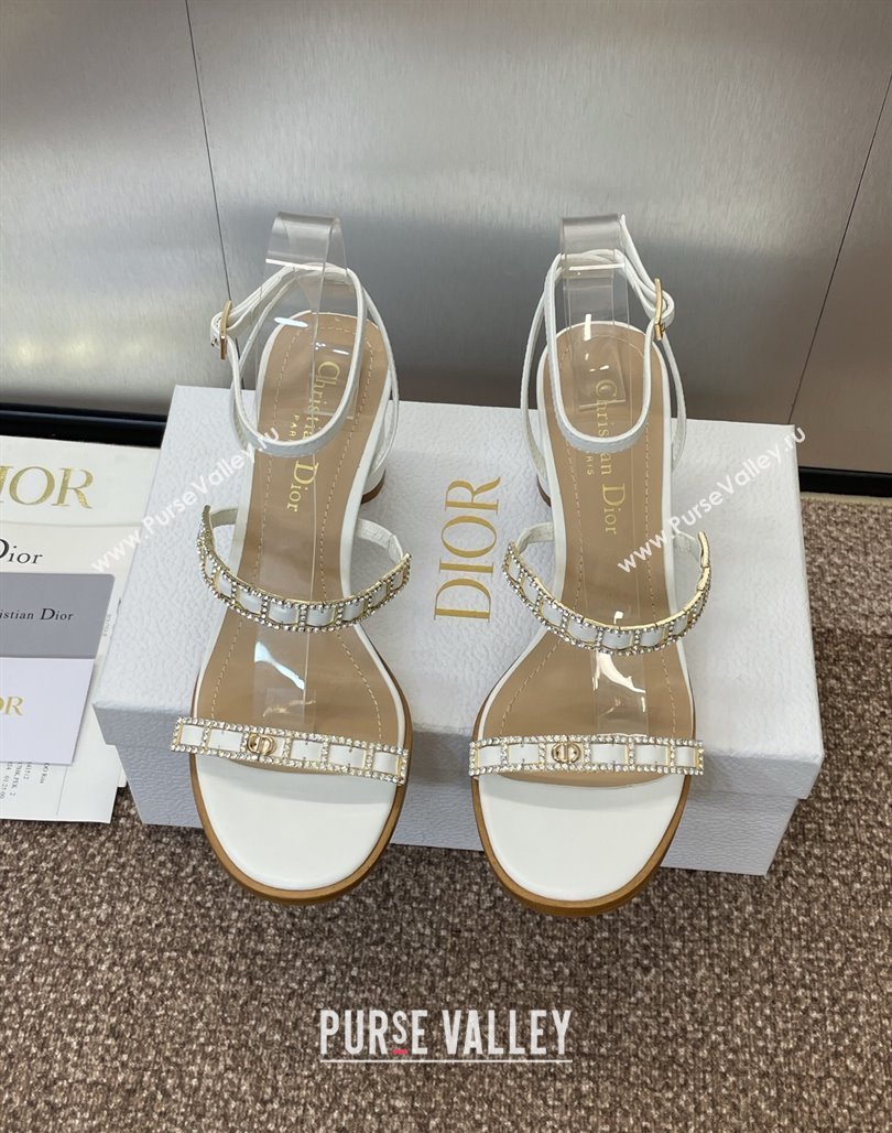 Dior Diorissime Heeled Sandals 8cm in Lambskin and Silver-Tone Strass White 2025 (MD-250425039)