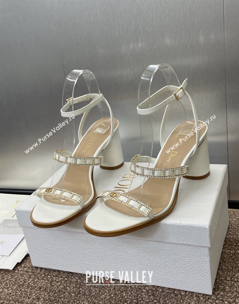 Dior Diorissime Heeled Sandals 8cm in Lambskin and Silver-Tone Strass White 2025 (MD-250425039)