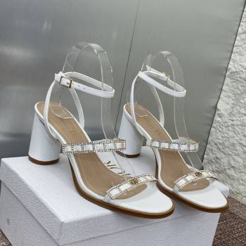 Dior Diorissime Heeled Sandals 8cm in Lambskin and Silver-Tone Strass White 2025 (MD-250425039)