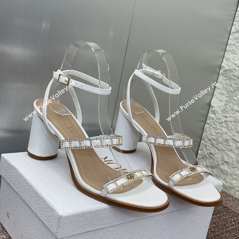 Dior Diorissime Heeled Sandals 8cm in Lambskin and Silver-Tone Strass White 2025 (MD-250425039)