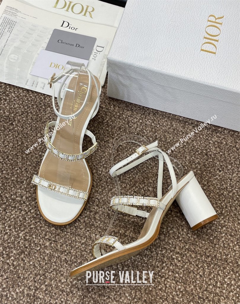 Dior Diorissime Heeled Sandals 8cm in Lambskin and Silver-Tone Strass White 2025 (MD-250425039)