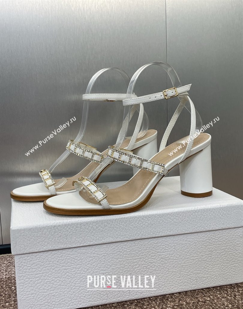 Dior Diorissime Heeled Sandals 8cm in Lambskin and Silver-Tone Strass White 2025 (MD-250425039)
