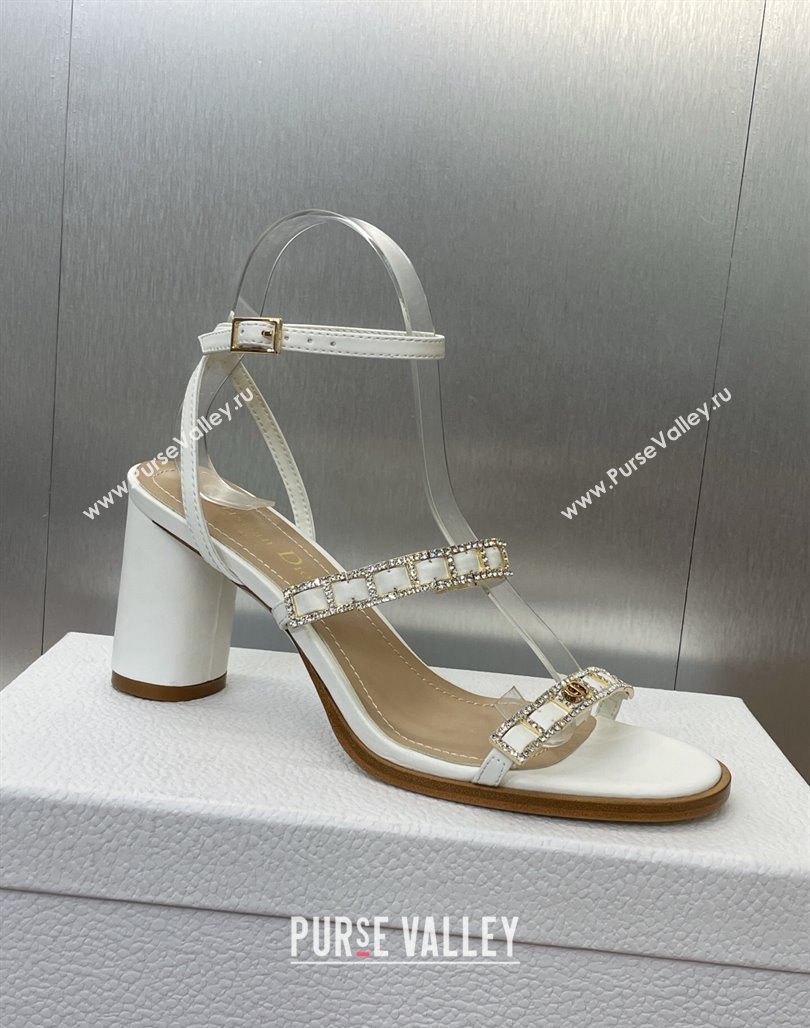 Dior Diorissime Heeled Sandals 8cm in Lambskin and Silver-Tone Strass White 2025 (MD-250425039)