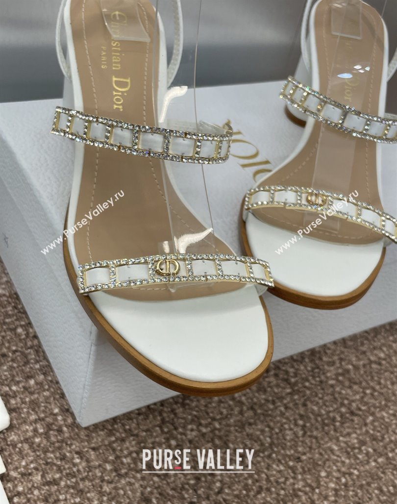 Dior Diorissime Heeled Sandals 8cm in Lambskin and Silver-Tone Strass White 2025 (MD-250425039)