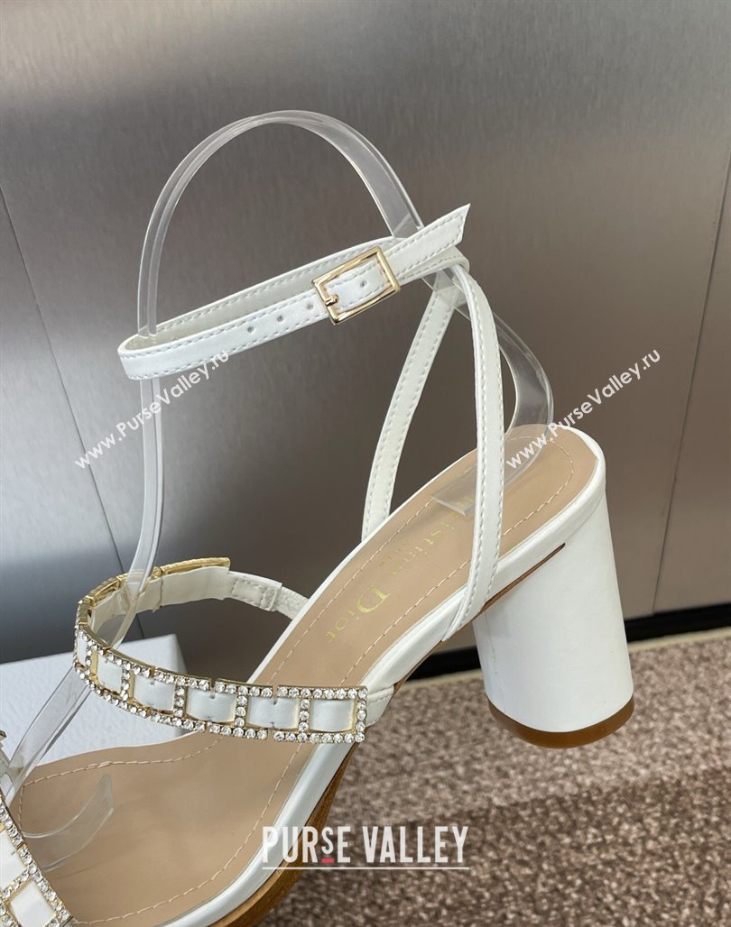Dior Diorissime Heeled Sandals 8cm in Lambskin and Silver-Tone Strass White 2025 (MD-250425039)