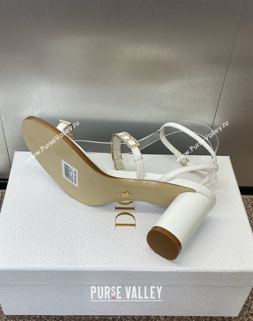 Dior Diorissime Heeled Sandals 8cm in Lambskin and Silver-Tone Strass White 2025 (MD-250425039)