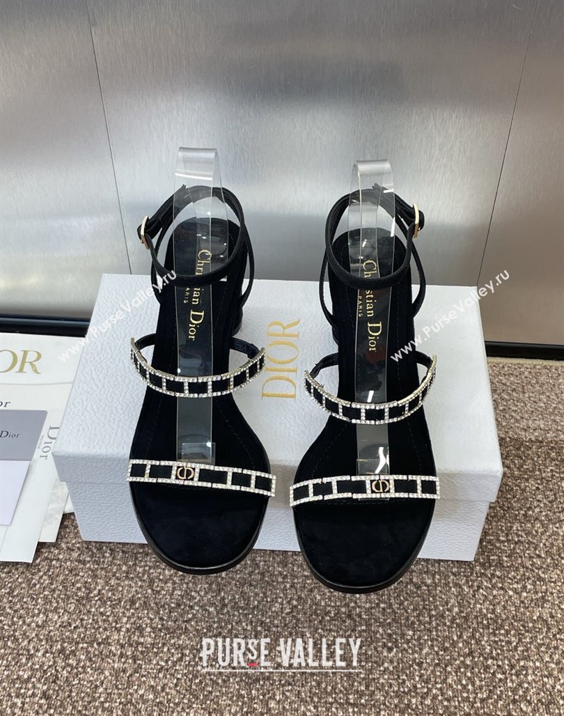 Dior Diorissime Heeled Sandals 8cm in Suede and Silver-Tone Strass Black 2025 (MD-250425040)