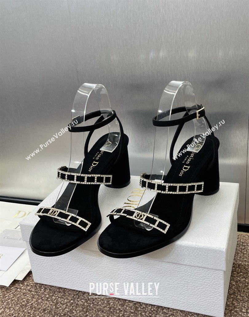 Dior Diorissime Heeled Sandals 8cm in Suede and Silver-Tone Strass Black 2025 (MD-250425040)