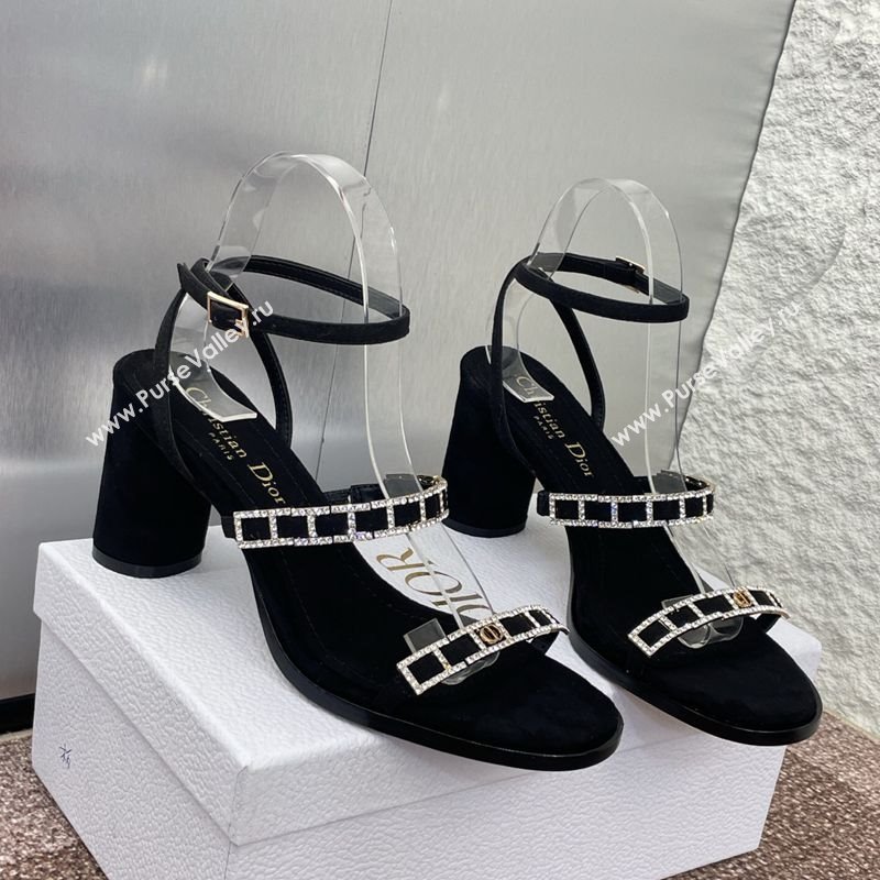 Dior Diorissime Heeled Sandals 8cm in Suede and Silver-Tone Strass Black 2025 (MD-250425040)