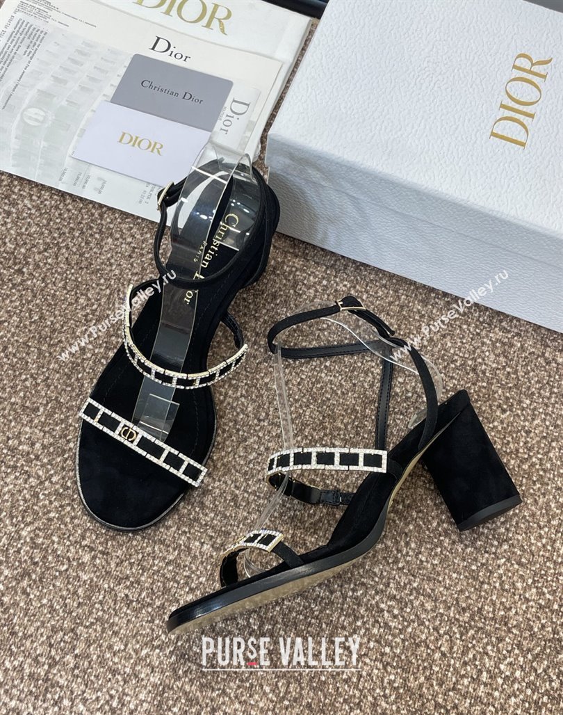 Dior Diorissime Heeled Sandals 8cm in Suede and Silver-Tone Strass Black 2025 (MD-250425040)