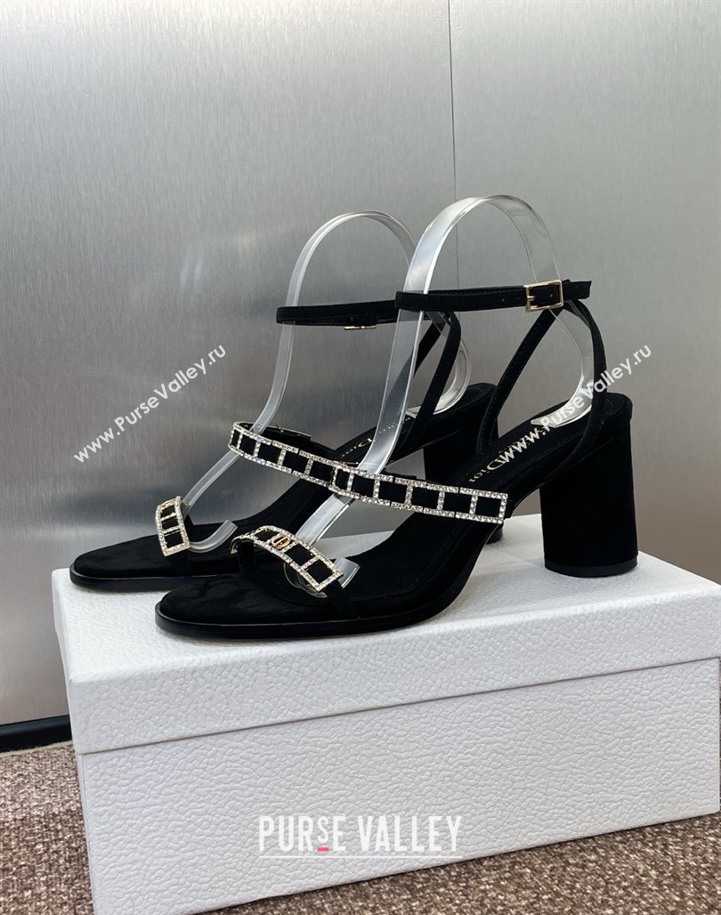 Dior Diorissime Heeled Sandals 8cm in Suede and Silver-Tone Strass Black 2025 (MD-250425040)