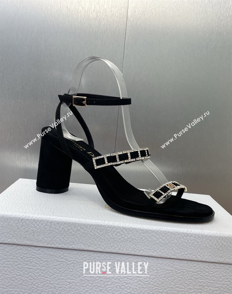 Dior Diorissime Heeled Sandals 8cm in Suede and Silver-Tone Strass Black 2025 (MD-250425040)
