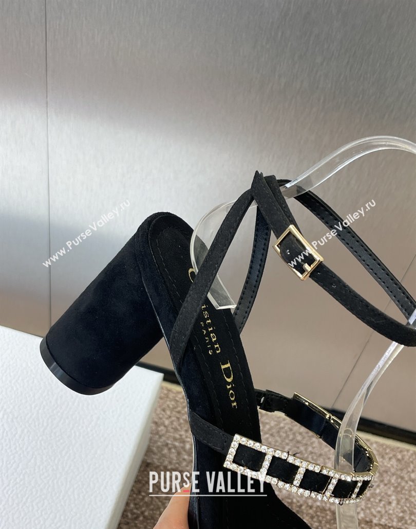 Dior Diorissime Heeled Sandals 8cm in Suede and Silver-Tone Strass Black 2025 (MD-250425040)