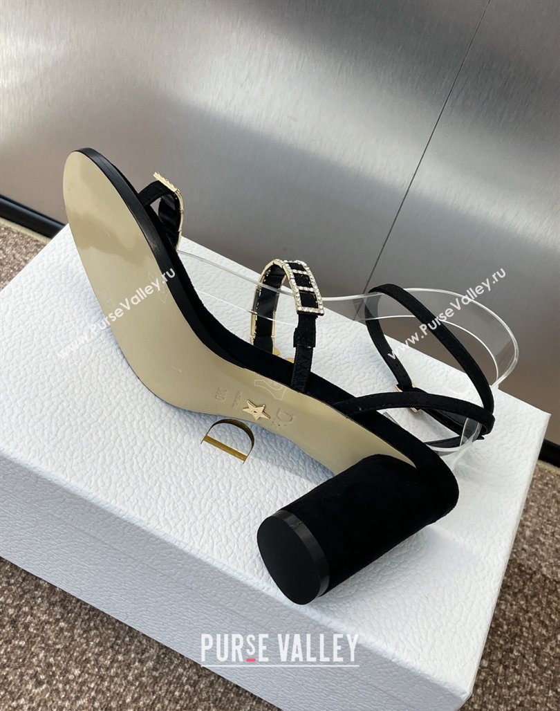 Dior Diorissime Heeled Sandals 8cm in Suede and Silver-Tone Strass Black 2025 (MD-250425040)