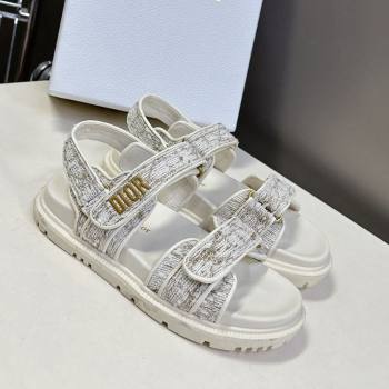 Dior Dioract Sandals in Cannage Tweed White/Gold-Tone 2025 0425 (MD-250425042)