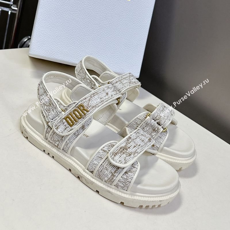 Dior Dioract Sandals in Cannage Tweed White/Gold-Tone 2025 0425 (MD-250425042)